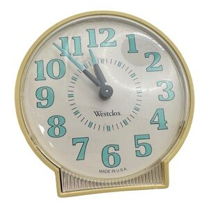 Vintage Westclox Alarm Clock Made in USA Teal Numbers Retro‎ Desk Clock